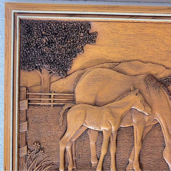 Vintage  Creative Carvings Kim Murray Horse Landscape Carving Wood Wall Art - Picture 7 of 15
